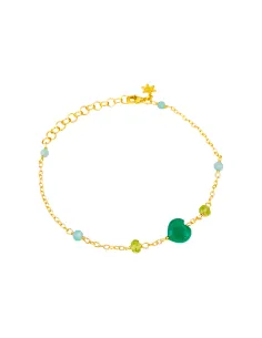 SUSANNE FRIIS BJØRNER | Armbåndsanker 16-20 cm, forgyldt sølv, grønt agathjerte, amazonit og peridot