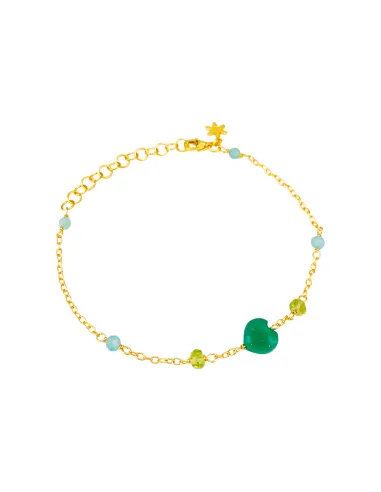 SUSANNE FRIIS BJØRNER | Armbåndsanker 16-20 cm, forgyldt sølv, grønt agathjerte, amazonit og peridot