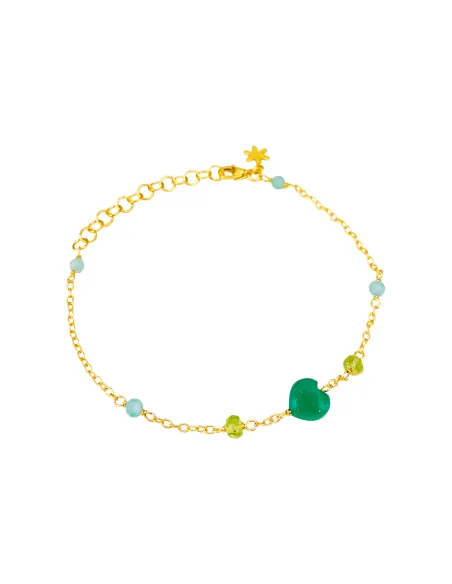 SUSANNE FRIIS BJØRNER | Armbåndsanker 16-20 cm, forgyldt sølv, grønt agathjerte, amazonit og peridot