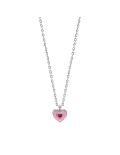 NOA KIDS JEWELLERY | Rhd. sølvvedhæng hjerte m/ lyserød emalje + kæde