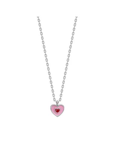 NOA KIDS JEWELLERY | Rhd. sølvvedhæng hjerte m/ lyserød emalje + kæde