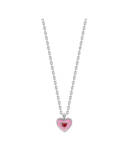 NOA KIDS JEWELLERY | Rhd. sølvvedhæng hjerte m/ lyserød emalje + kæde