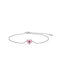 NOA KIDS JEWELLERY | Rhd. sølvarmbånd hjerte m/ lyserød emalje