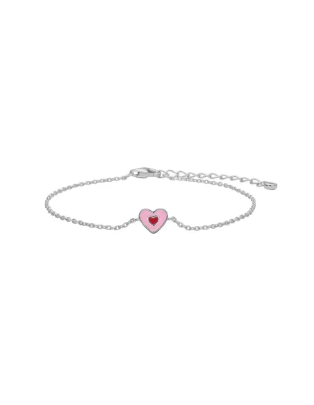 NOA KIDS JEWELLERY | Rhd. sølvarmbånd hjerte m/ lyserød emalje