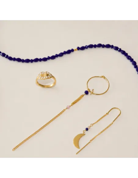 STINE A | Bella Moon Earring with Double Chain - Single