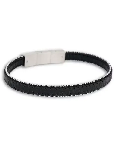 Lio sort læderarmbånd med stål | by BILLGREN | Hartmann