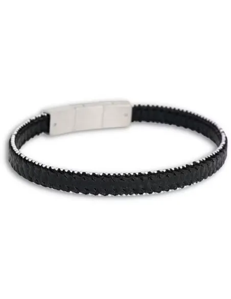 Lio sort læderarmbånd med stål | by BILLGREN | Hartmann
