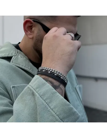 Lio sort læderarmbånd med stål | by BILLGREN | Hartmann