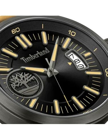 Closeup af Timberland Trumbul TDWGB0041006 med sort urskive, varme markeringer og dato