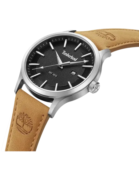 Timberland Trumbull TDWGB0041003 set skråt med sort skive, stålkasse og lysebrun læderrem