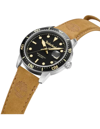 Timberland Peatfield TDWGB00834X0 set skråt med sort urskive og gyldenbrun læderrem