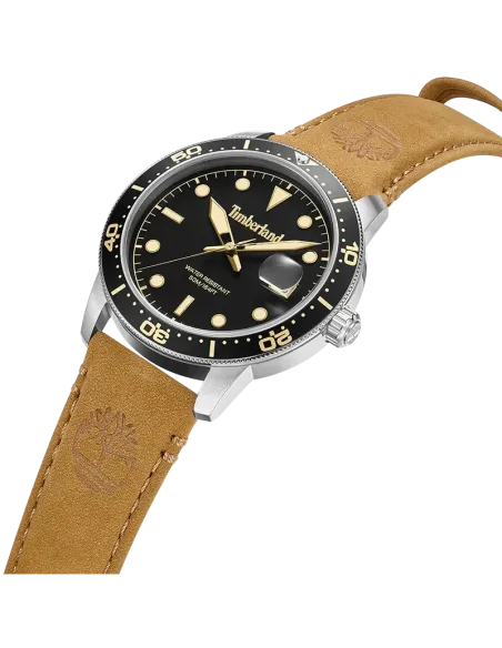 Timberland Peatfield TDWGB00834X0 set skråt med sort urskive og gyldenbrun læderrem