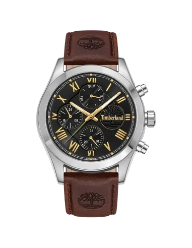 Timberland Ashmont TDWGF0082601 med sort urskive, guldfarvede detaljer og brun læderrem