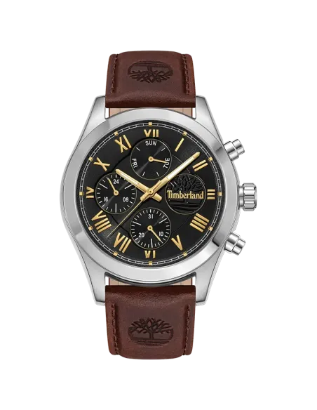 Timberland Ashmont TDWGF0082601 med sort urskive, guldfarvede detaljer og brun læderrem
