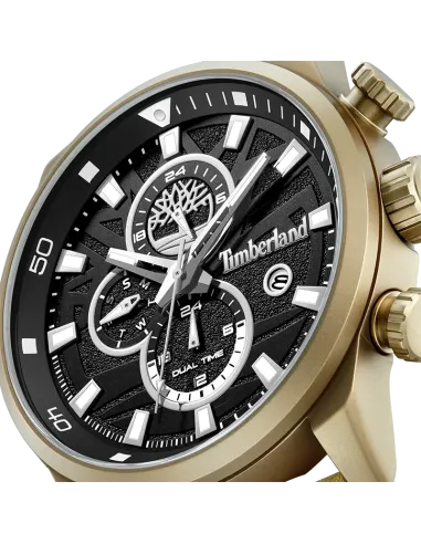 Nærbillede af sort urskive med Dual Time, ugedag og dato på Timberland Henniker II TDWGF0056302