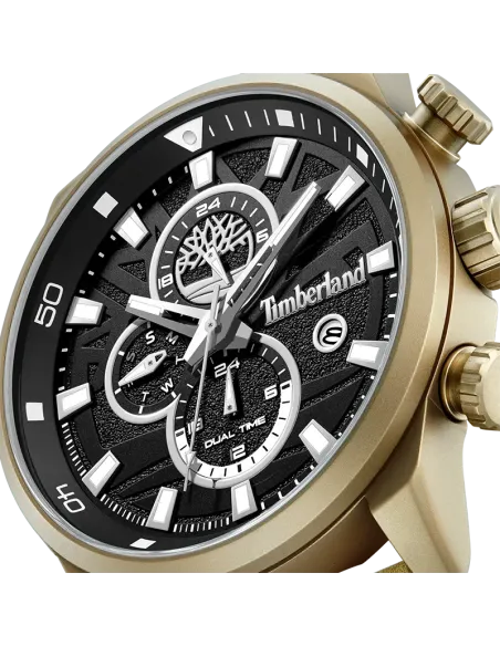 Nærbillede af sort urskive med Dual Time, ugedag og dato på Timberland Henniker II TDWGF0056302
