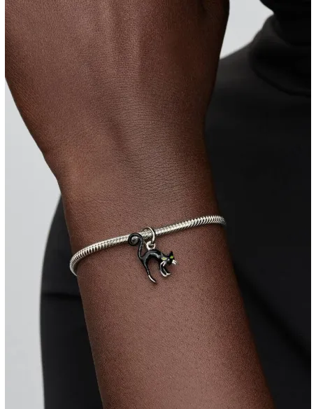 Pandora | Sort Kat Charm med vedhæng