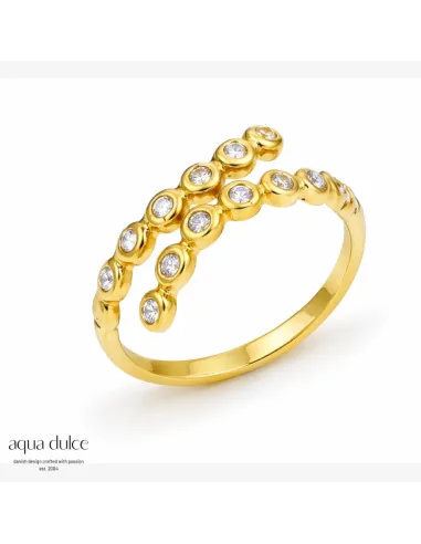 BAY BY AQUA DULCE | Claire Dual ring i forgyldt stål med zirkonia – B7111-ONE SIZE