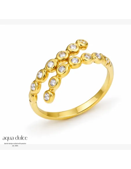 BAY BY AQUA DULCE | Claire Dual ring i forgyldt stål med zirkonia – B7111-ONE SIZE