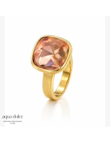 BAY BY AQUA DULCE | Rose Square ring i forgyldt stål med rosafarvet zirkonia – B7137-54