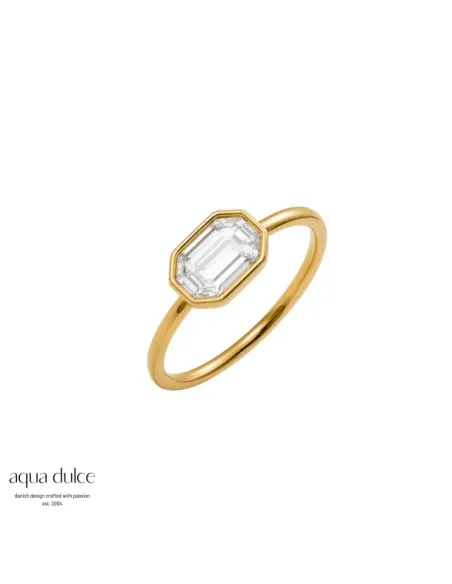 BAY BY AQUA DULCE | Stellar ring i forgyldt stål med zirkonia – B7317-54