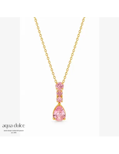 BAY BY AQUA DULCE | Mira Pink halskæde i forgyldt stål med pink zirkonia – B7318