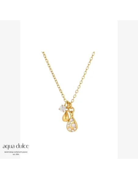 BAY BY AQUA DULCE | Claire Drop halskæde i forgyldt stål med zirkonia – B7319