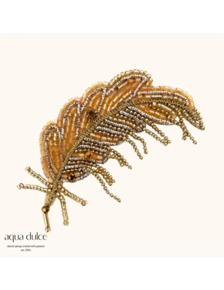 AQUA DULCE | Feather fjerbroche i gyldne nuancer – 7067