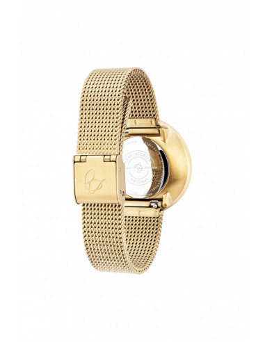 ARNE JACOBSEN - CITY HALL 34 MM oxford blå skivefarve blank guld topring og mat guld meshlænke rem størrelse 16 mm