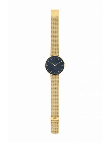 ARNE JACOBSEN - CITY HALL 34 MM oxford blå skivefarve blank guld topring og mat guld meshlænke rem størrelse 16 mm