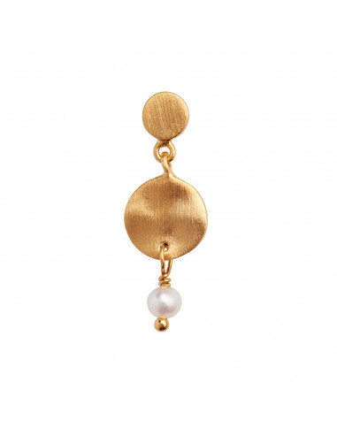 STINE A - PETIT HAMMERED COIN AND STONE EARRING GOLD - PEARL