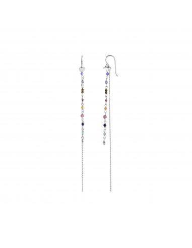 STINE A PETIT GEMSTONES WITH LONG CHAIN EARRING SILVER - BERRY MIX