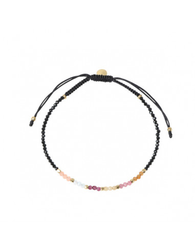 STINE A BERRY RAINBOW MIX WITH BLACK SPINEL AND BLACK RIBBON BRACELET