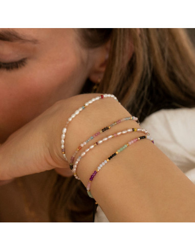 STINE A - CONFETTI PEARL BRACELET WITH PINK PASTEL MIX WITH SOFT PINK RIBBON