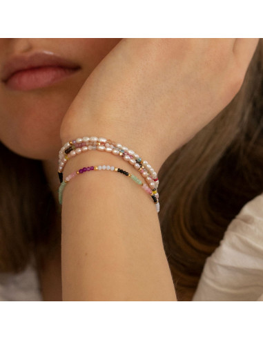 STINE A - CONFETTI PEARL BRACELET WITH PINK PASTEL MIX WITH SOFT PINK RIBBON
