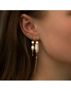 STINE A - LONG BAROQUE PEARL WITH CHAIN EARRING PEACH SORBET GOLD 2