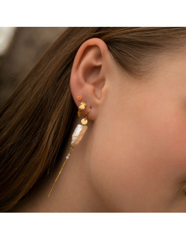 STINE A - LONG BAROQUE PEARL WITH CHAIN EARRING PEACH SORBET GOLD