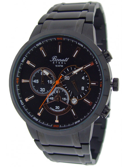 BONETT - HERREUR SORT MED LÆNKE OG CHRONOGRAPH Ø48