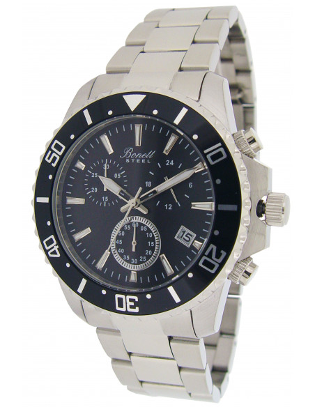 BONETT - HERREUR STÅL CHRONOGRAPH SORT SKIVE Ø44MM