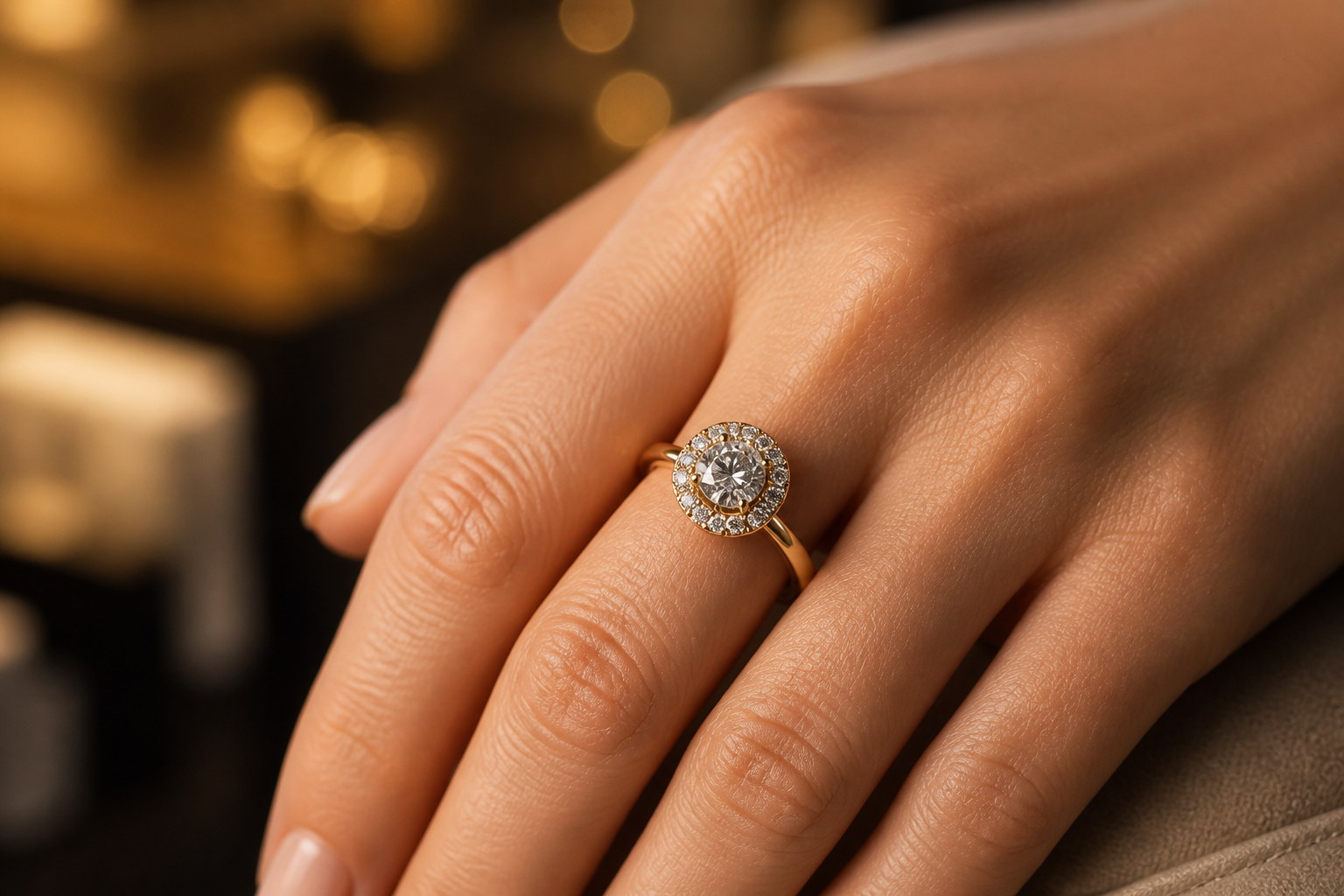Diamantring med halofatning hos Guldsmed Hartmann