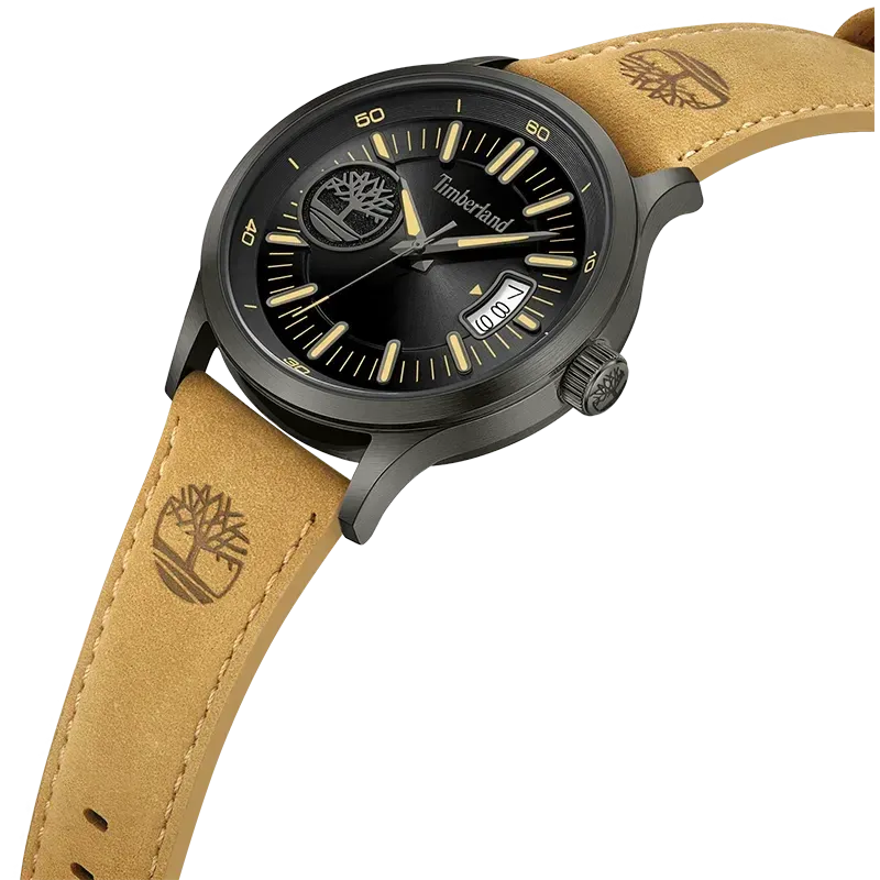 Timberland Trumbul TDWGB0041006 set skråt med mørk stålkasse og lysebrun læderrem