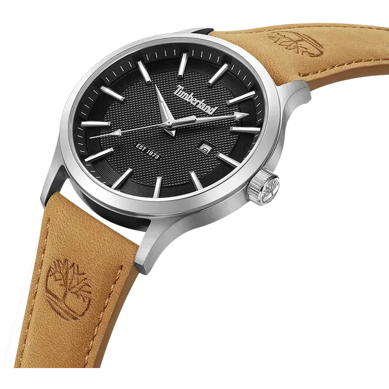 Timberland Trumbull TDWGB0041003 set skråt med sort skive og lysebrun læderrem