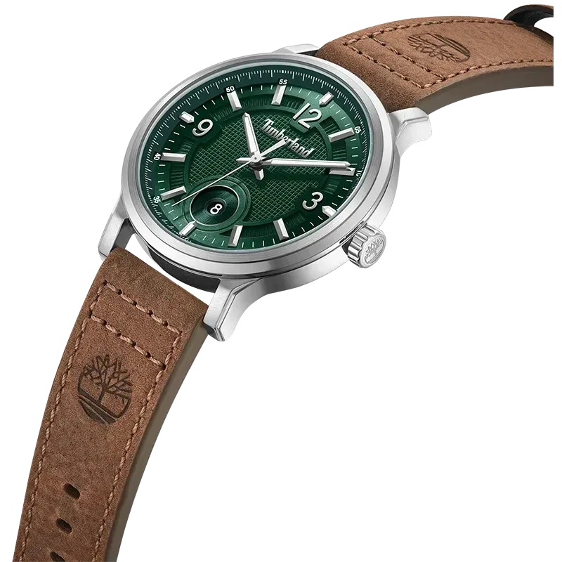 Timberland Driscoll TDWGB0055901 set skråt med grøn urskive og brun læderrem