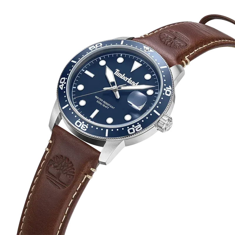 Timberland Peatfield TDWGB00834X1 set skråt med blå skive og brun læderrem
